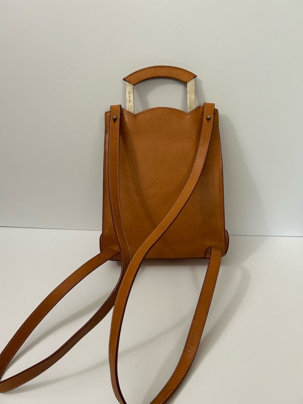 Byblos - Vintage Leather Backpack with Top Handle made in Italy. - Picture 3 of 15